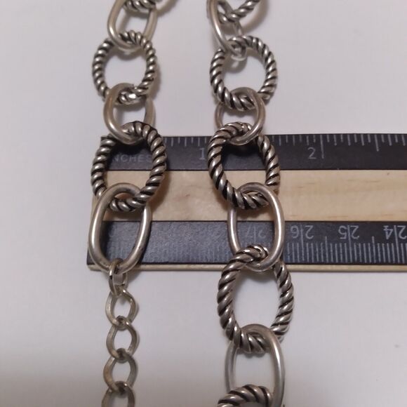Premier Design Necklace Bracelet Silvertone Smooth Oval & Round Textured Links - Picture 8 of 8